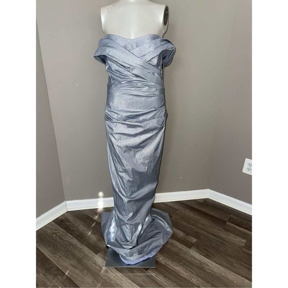 Teri Jon by Rickie Freeman Metallic Column Gown US 14 $700 - Picture 6 of 10